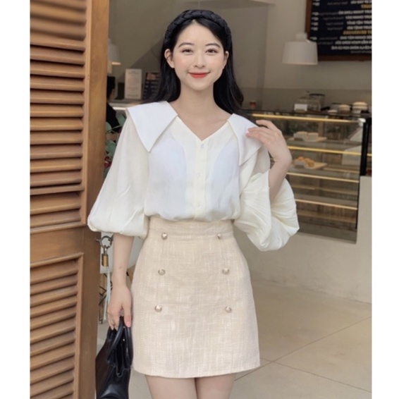Chân váy chữ A cạp cao trên gối LUCETFASHION dạ tweed cao cấp Nolan SKirt
