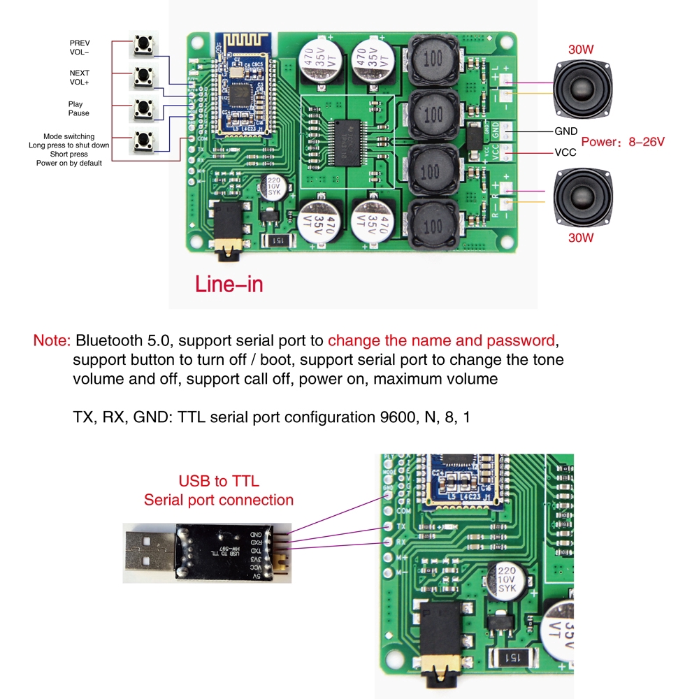 Bảng mạch khuếch đại âm thanh DIYMORE bluetooth V5.0 2x30W / 20W
