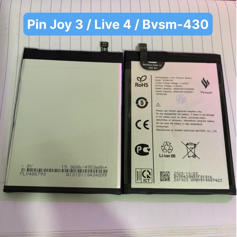 Pin Joy 3 / Live 4 / Bvsm-430 / Vsmart / 4950mAh / zin / bảo hành 3 tháng