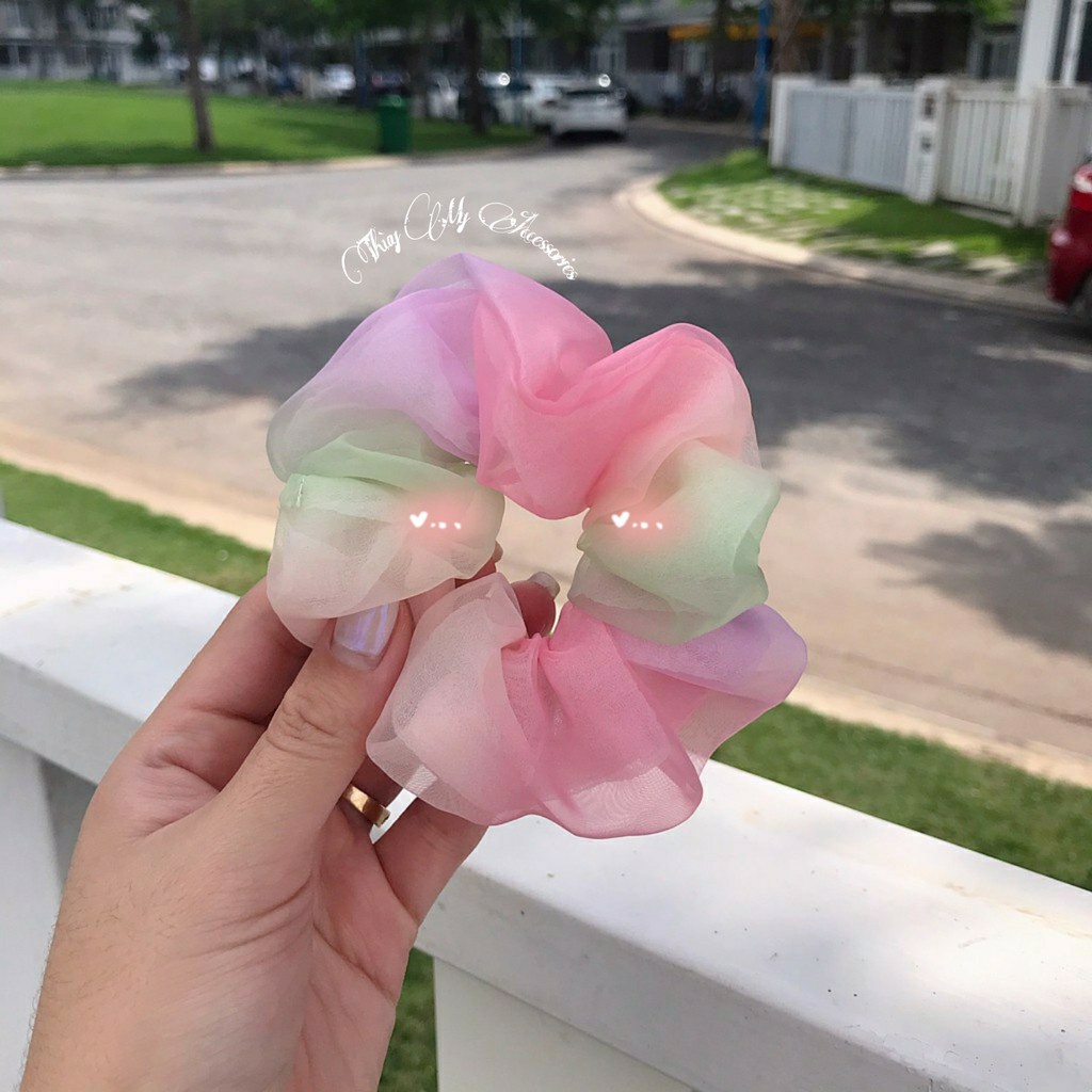 Scrunchies buộc tóc màu cầu vồng - UniLabel