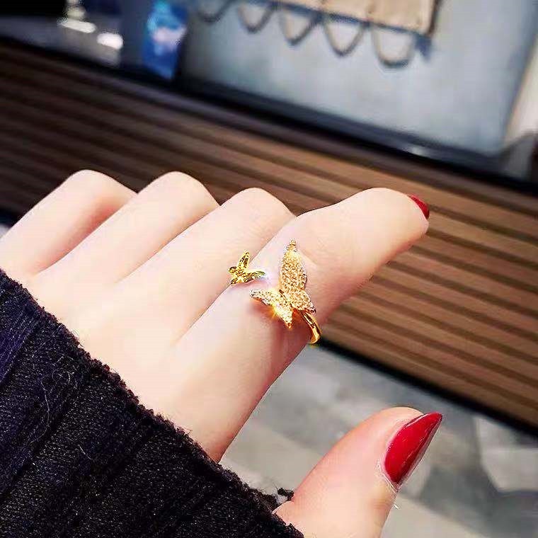 Nhẫn hở đính đá ngọc trai nhân tạo phong cách retro Nhật Hàn cho nữ