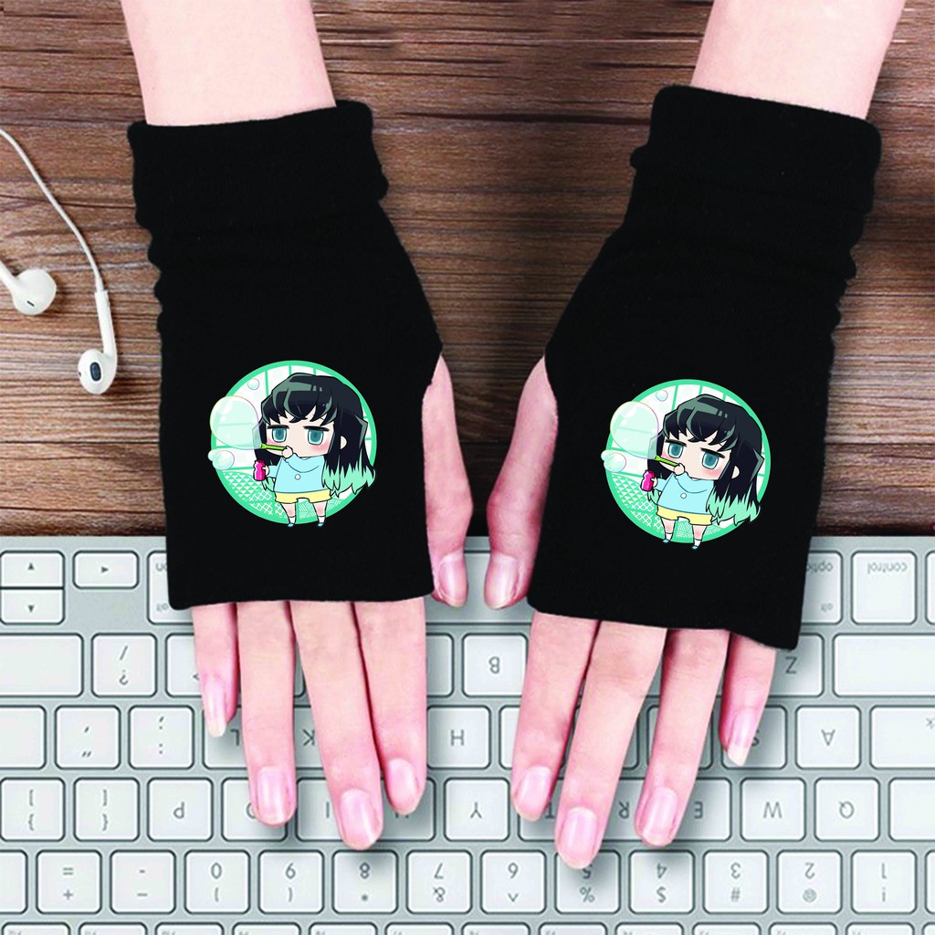 Găng tay len in hình Kimetsu no Yaiba Thanh Gươm Diệt Quỷ anime chibi thời trang nam nữ ấm áp m3