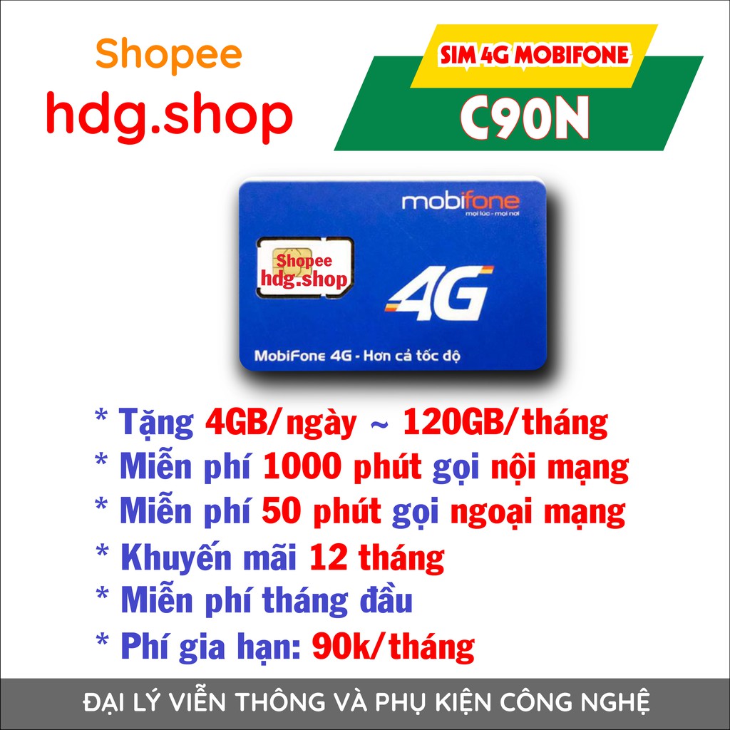 Sim 4g mobifone C90N tặng 120Gb , miễn phí 1000p gọi nội mạng , 50p gọi ngoại mạng