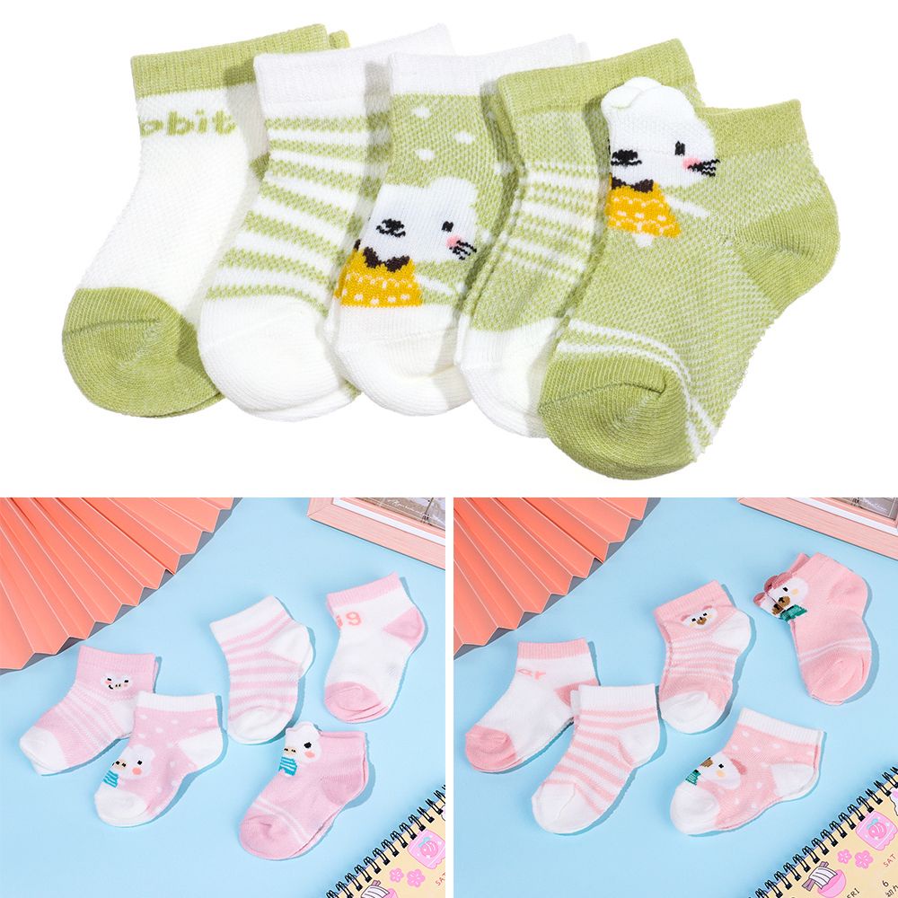 Set 5 Đôi Vớ Cotton Phối Lưới Dễ Thương Cho Bé Sơ Sinh 0-3 Tuổi Mihan1