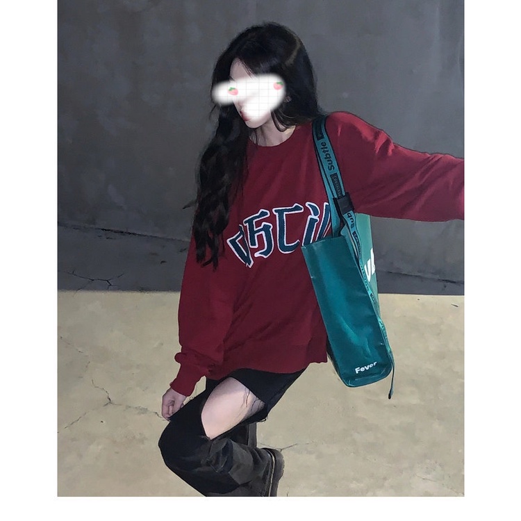 COZOK Áo sweater tay dài cổ tròn dáng rộng dễ phối đồ hợp thời trang