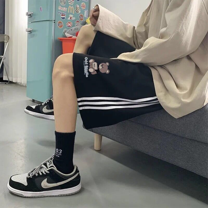 Quần Short unisex cotton hình gấu from rộng Nam Nữ