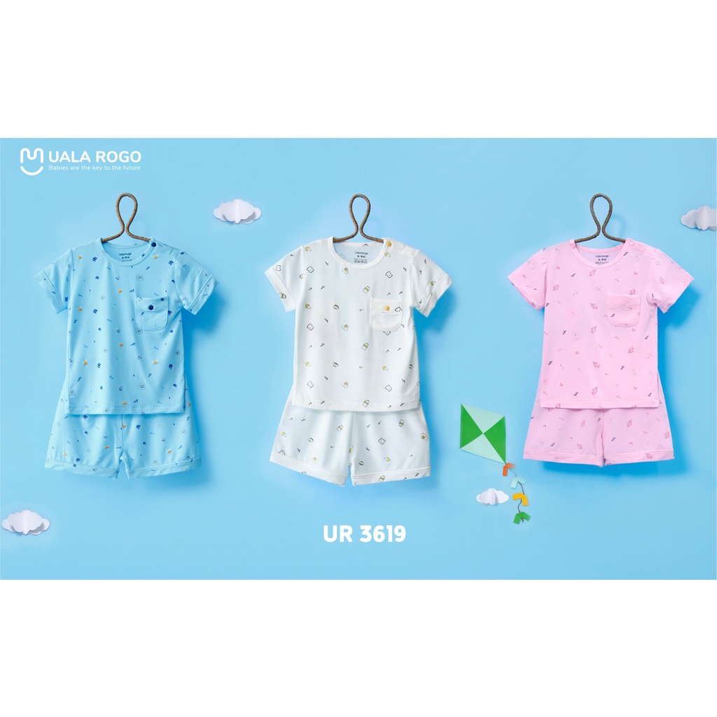 Bộ Uala Rogo Modal cộc tay sợi sồi in họa tiết nhí túi ngực mềm mịn thoáng mát cho bé trai bé gái 3619