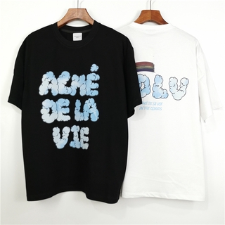 ADLV Áo Thun Cotton Tay Ngắn Dáng Rộng In Hình Đám Mây Và Chữ Thời Trang Cho Cặp Đôi