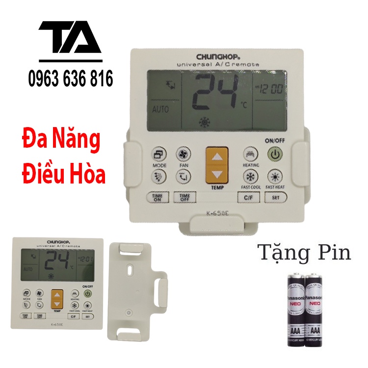 Điều khiển điều hòa đa năng có đèn màn hình ( tặng đế treo tường )