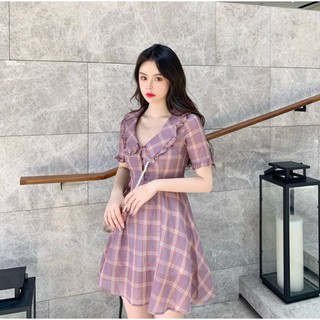 Đầm Kẻ Caro Cổ Sen Tiểu Thư