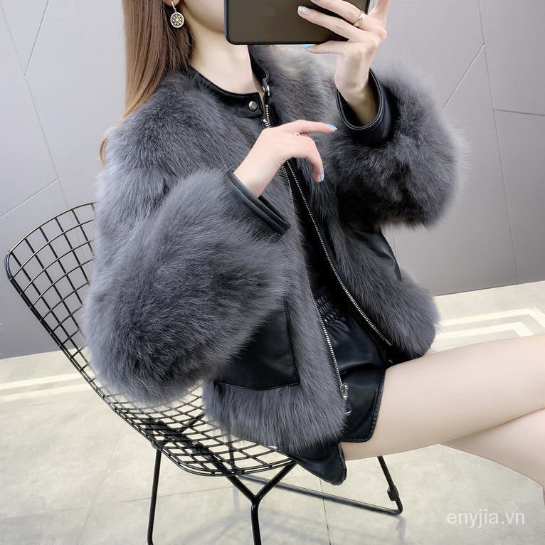 Áo Khoác Lông Ngắn Phối Khóa Kéo Phong Cách Hàn Quốc Cho Nữ