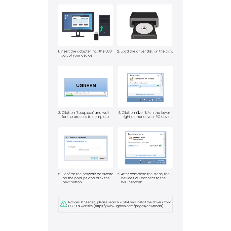 Thiết Bị Thu Sóng Wifi Ugreen 650Mbps 5Ghz &amp; 2.4GHz Hai Băng Tần USB Cho Ăng Ten Máy Tính