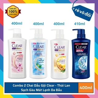 Combo 2 Dầu gội Clear sạch gàu mát lạnh da đầu 400ml - Thái Lan