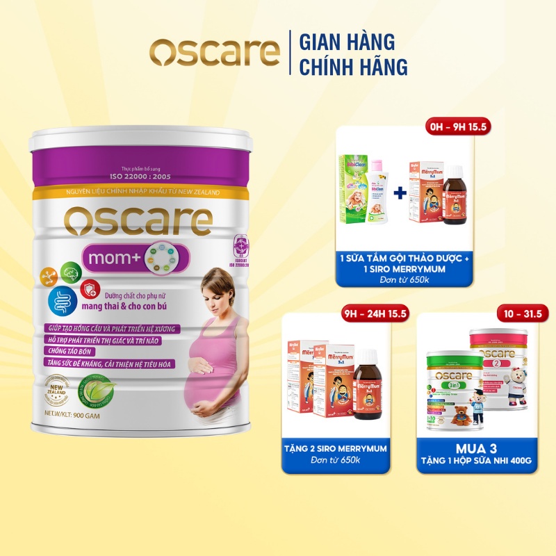 [Tặng Siro] Bộ 3 Hộp Sữa Oscare Mom+ Bổ Sung Vitamin, Khoáng Chất Cho Phụ Nữ Mang Thai Và Cho Con Bú 900g