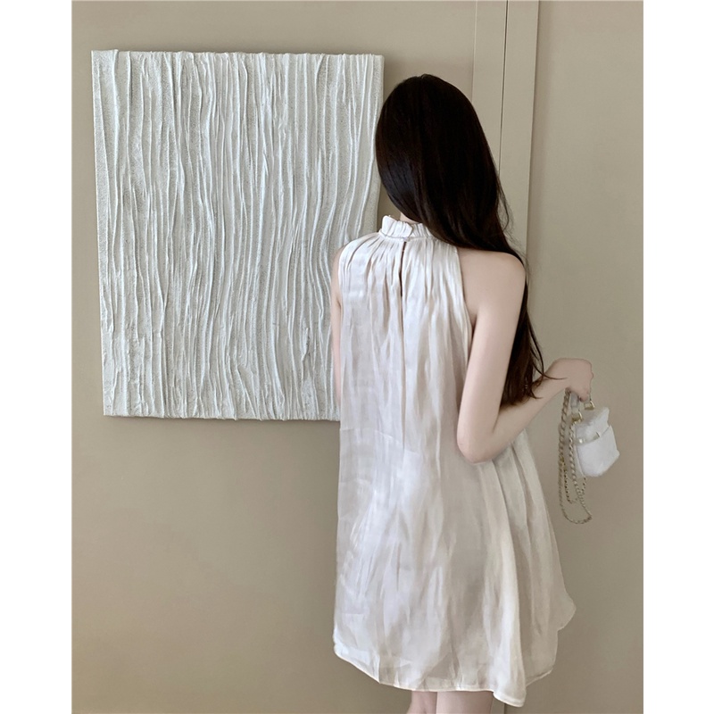 Đầm Chữ A Không Tay Cổ Tròn Bằng Vải Satin Thiết Kế Đơn Giản Phong Cách Hàn Quốc Thời Trang Mùa Hè Hàng Mới Dành Cho Bạn Nữ