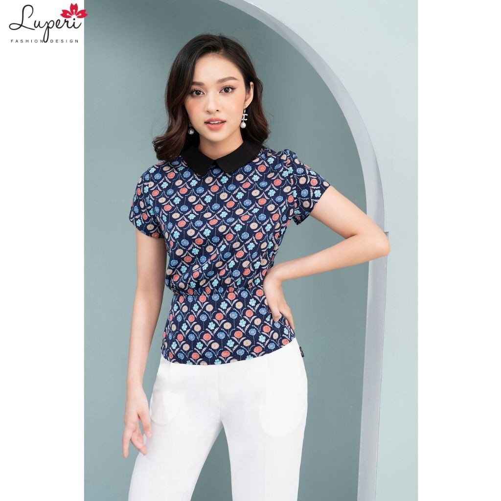 Áo Sơ Mi Nữ Kiểu Hàn Quốc LUPERI LFSM191 Ngắn Tay Họa Tiết Sang Trọng