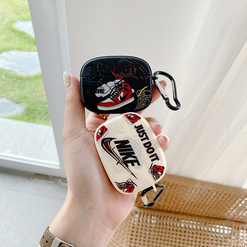 Vỏ bảo vệ hộp sạc tai nghe không dây Bluetooth Airpods 1 2 3 pro bằng silicone TPU nhám in logo Nike có móc khóa
