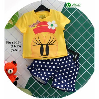 Bộ thun quần kaki bé gái Veco
