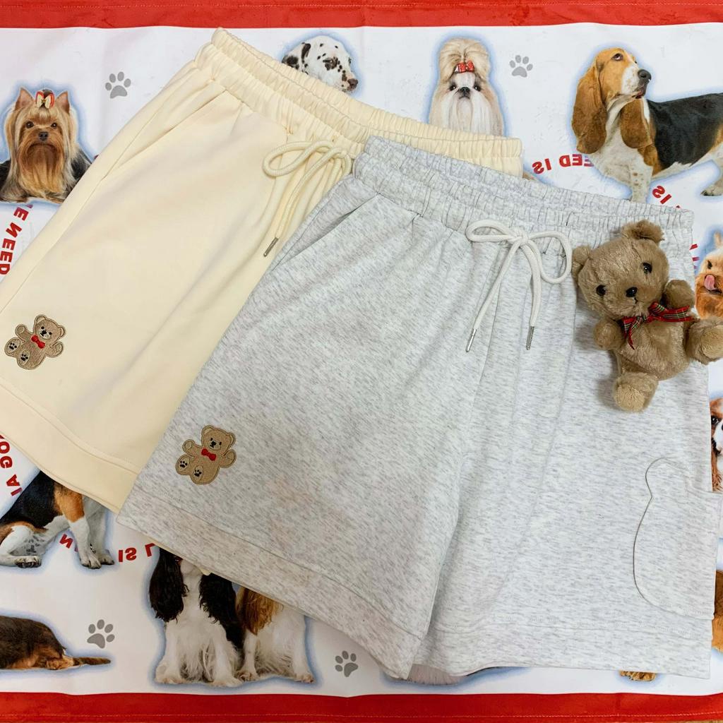 Quần Short Thể Thao Ống Rộng Thêu Hình Gấu Nhỏ Dễ Thương Thời Trang Mùa Hè Cho Nữ