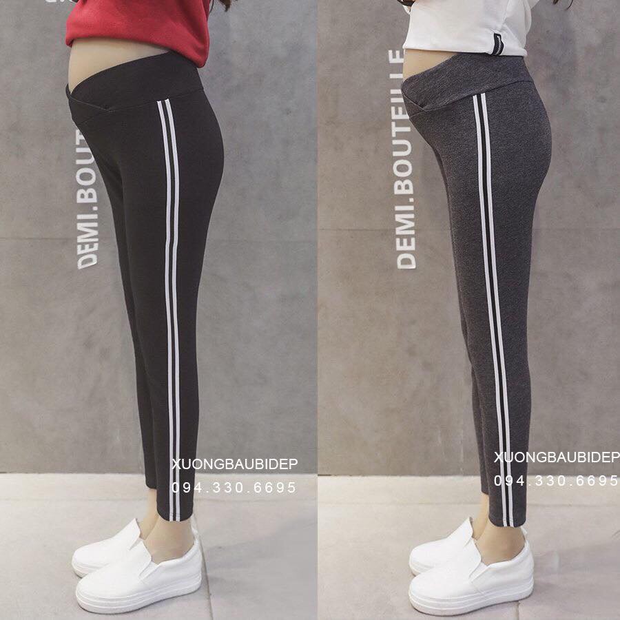 Quần bầu legging cạp chéo SỌC THỂ THAO co dãn thoải mái cho mẹ bầu QB3333