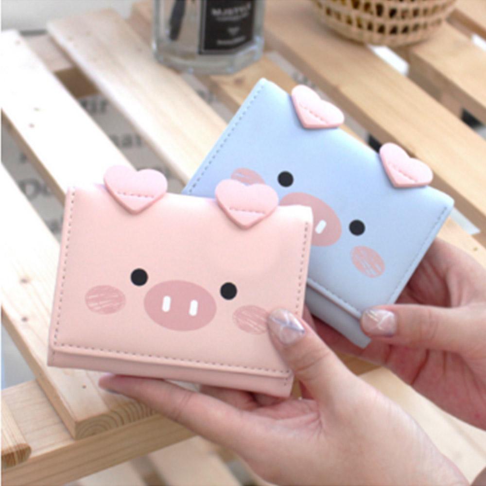 Ví Ngắn Đựng Thẻ / Chìa Khóa Họa Tiết Heo Hoạt Hình Dễ Thương Cho Nữ