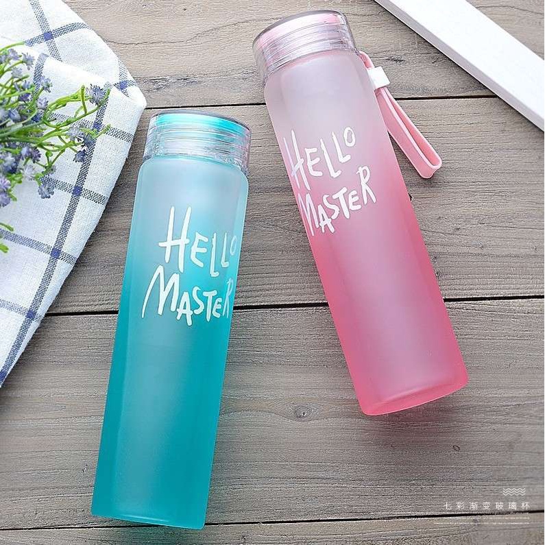 Hàng Hot Chai nước thủy tinh đầy màu sắc Gradient Di động Cốc 400ml có nắp Hàng giao ngayVermont055