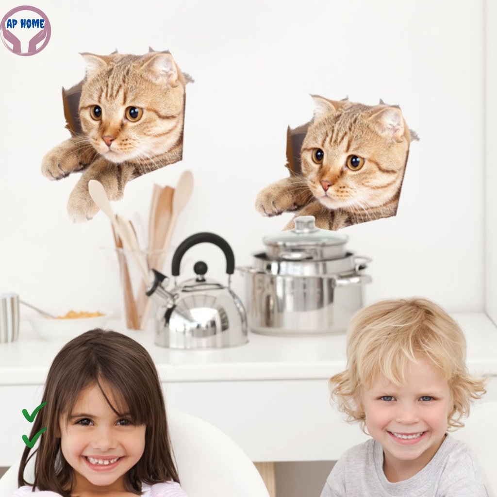 Tranh mèo 3D sống động decal dán xe hơi laptop toilet trang trí nhà cửa bằng sticker