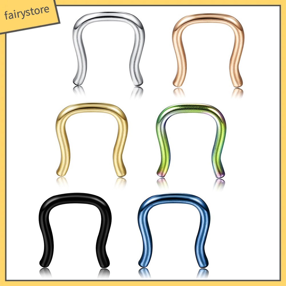 Set 6 Khuyên Mũi Hình Chữ U Bằng Thép 1 / 1.2 / 1.6mm 316l