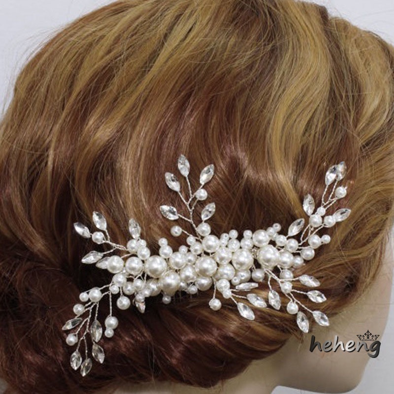 Lược Cài Tóc Hình Vương Miện Đính Ngọc Trai Giả Cho Cô Dâu