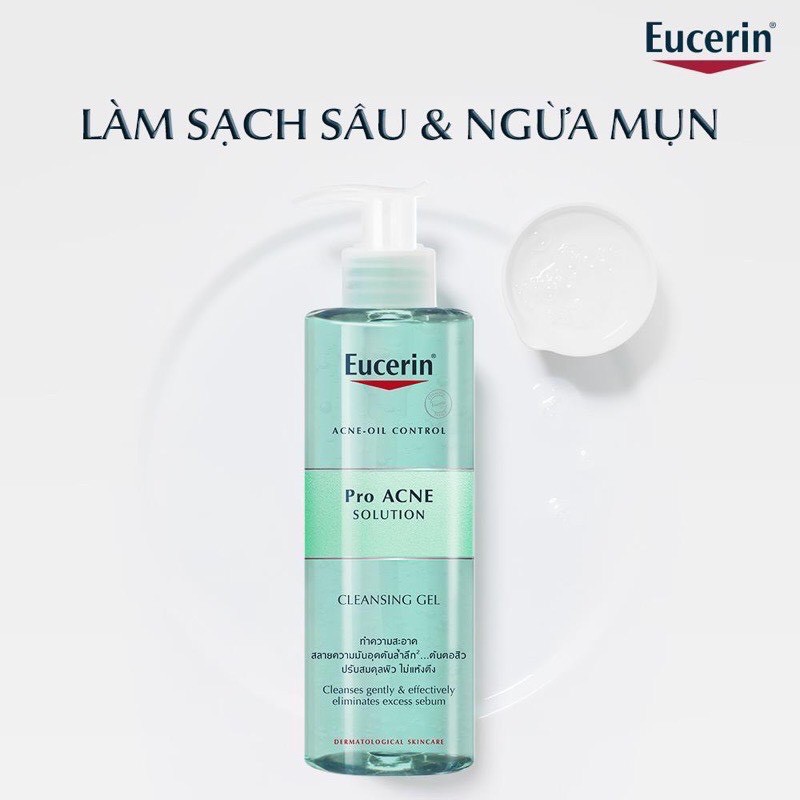 Eucerin Sữa rửa mặt làm sạch cho da nhờn mụn ProAcne Cleansing Gel 200ml