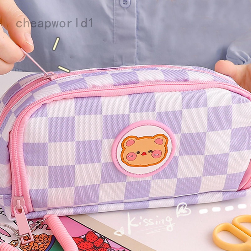 Bóp Viết Vải Canvas In Hình Gấu Hoạt Hình Dễ Thương