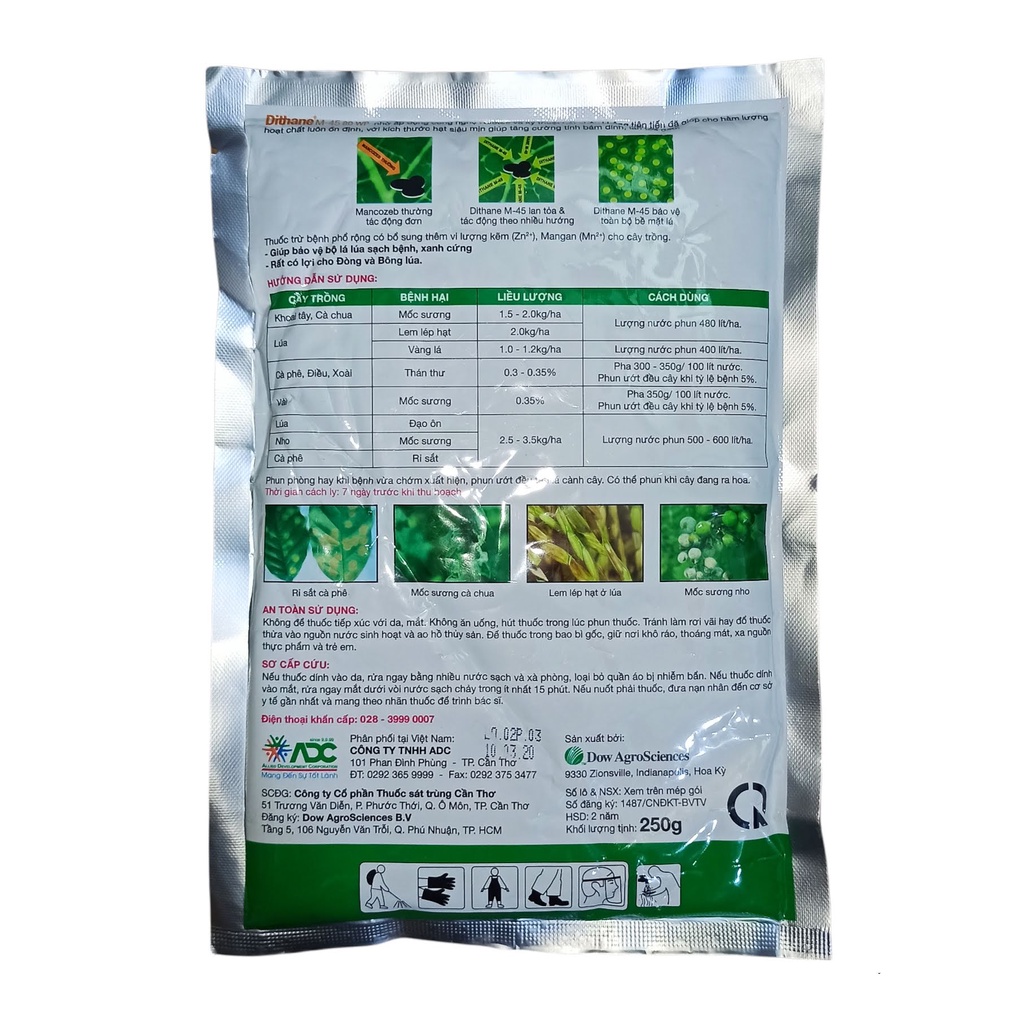 Dithane M45 Chống bệnh Thán thư , móc sương, vàng lá, Rỉ sắt 250gr