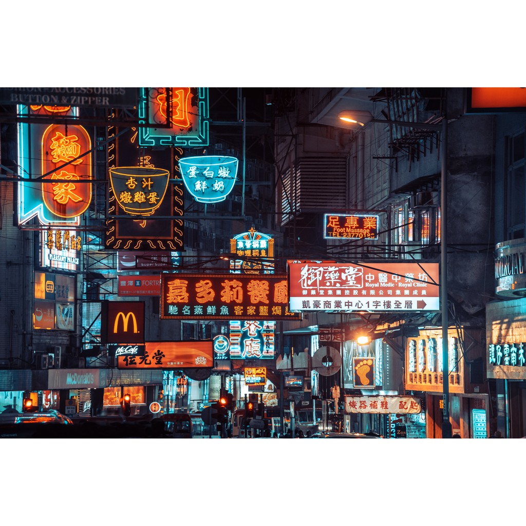 Tranh lụa 3d Hồng Kông Đường Phố Kích Thước 1,5m x 2m HKĐP13