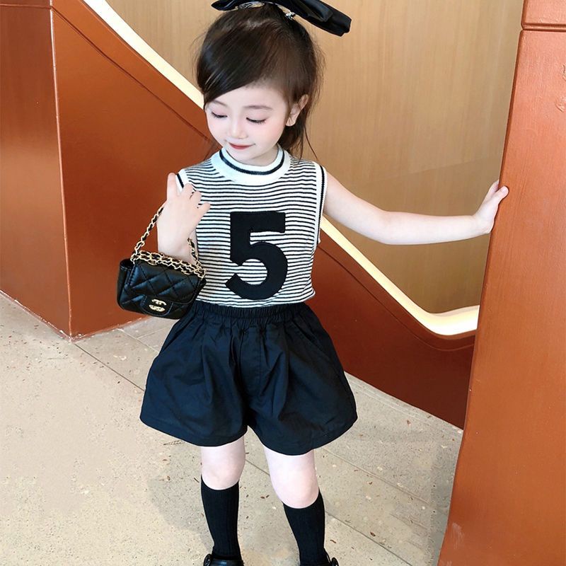 Bộ Áo Thun Cotton Sát Nách + Quần Đùi Phong Cách Nhật Bản Dễ Thương Thời Trang Mùa Hè Cho Bé Gái
