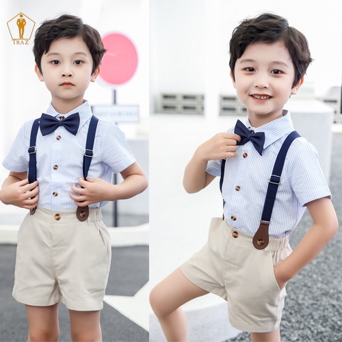 Set bộ gile bé trai TRAZ có 2 chi tiết, áo sơ mi, quần short phong cách Hàn Quốc(1 quần+ 1 sơ mi+ 1 nơ+ 1 dây đai)