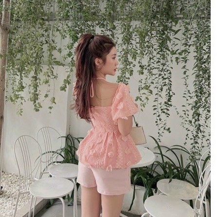 Sét bộ đi chơi tay ngắn cổ yếm hở lưng cho nàng dạo phố mùa hè