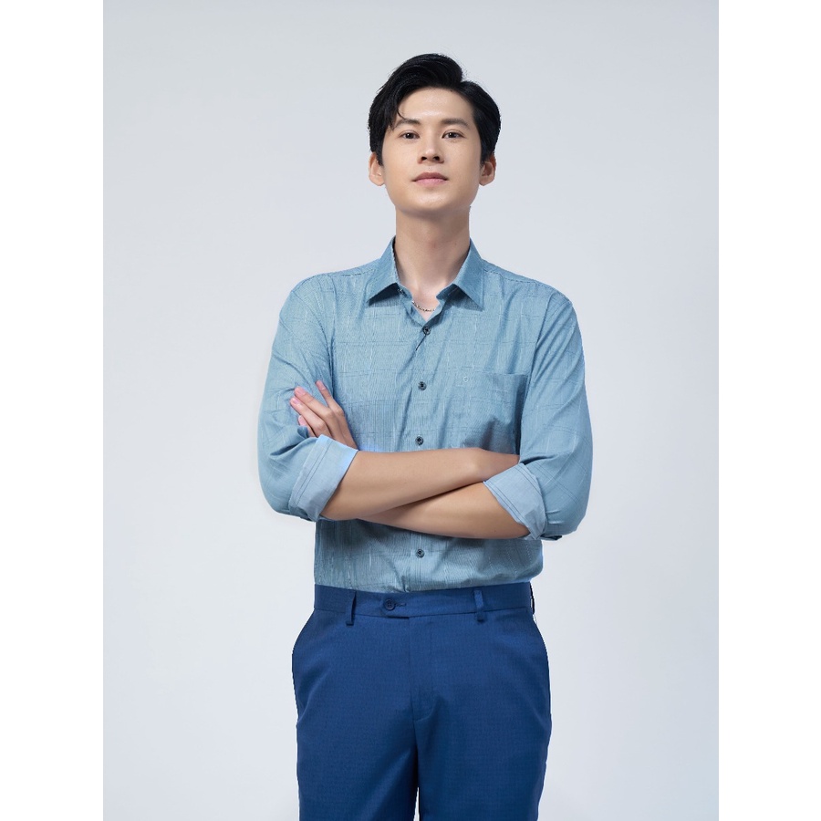 Áo Sơ Mi Nam Dài Tay OWEN AR220792DT Somi Công Sở Vải Sợi Tre Cao Cấp Màu Xanh Kẻ Caro Nany Dáng Suông Tà Lượn Có Túi