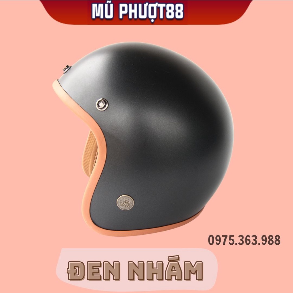 Mũ bảo hiểm 3/4 đầu viền nâu màu trơn đủ màu classic, lót màu cao cấp đi phượt