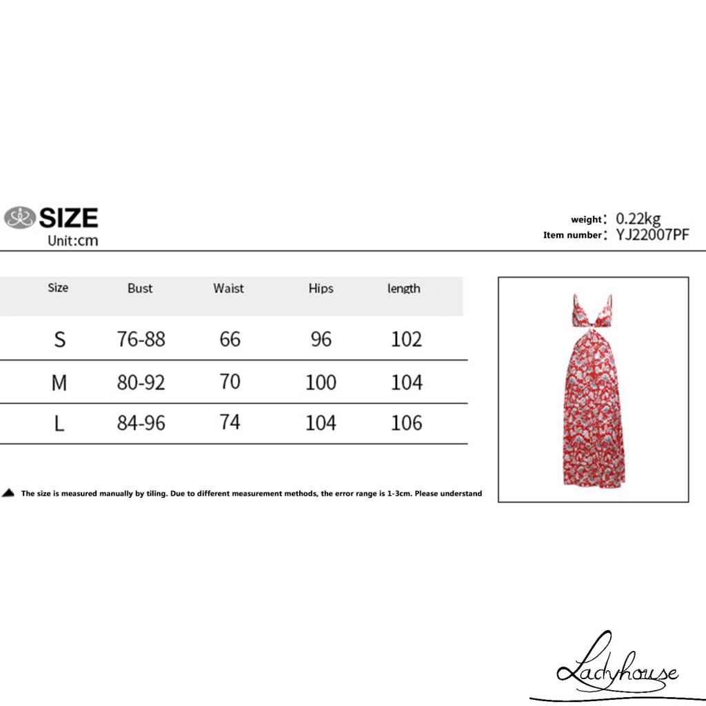 LD-Women´s Sling Long Dress, Floral Printed Hollow Out Backless Ring Connect Dress, Casual Simple One-Piece Clothes