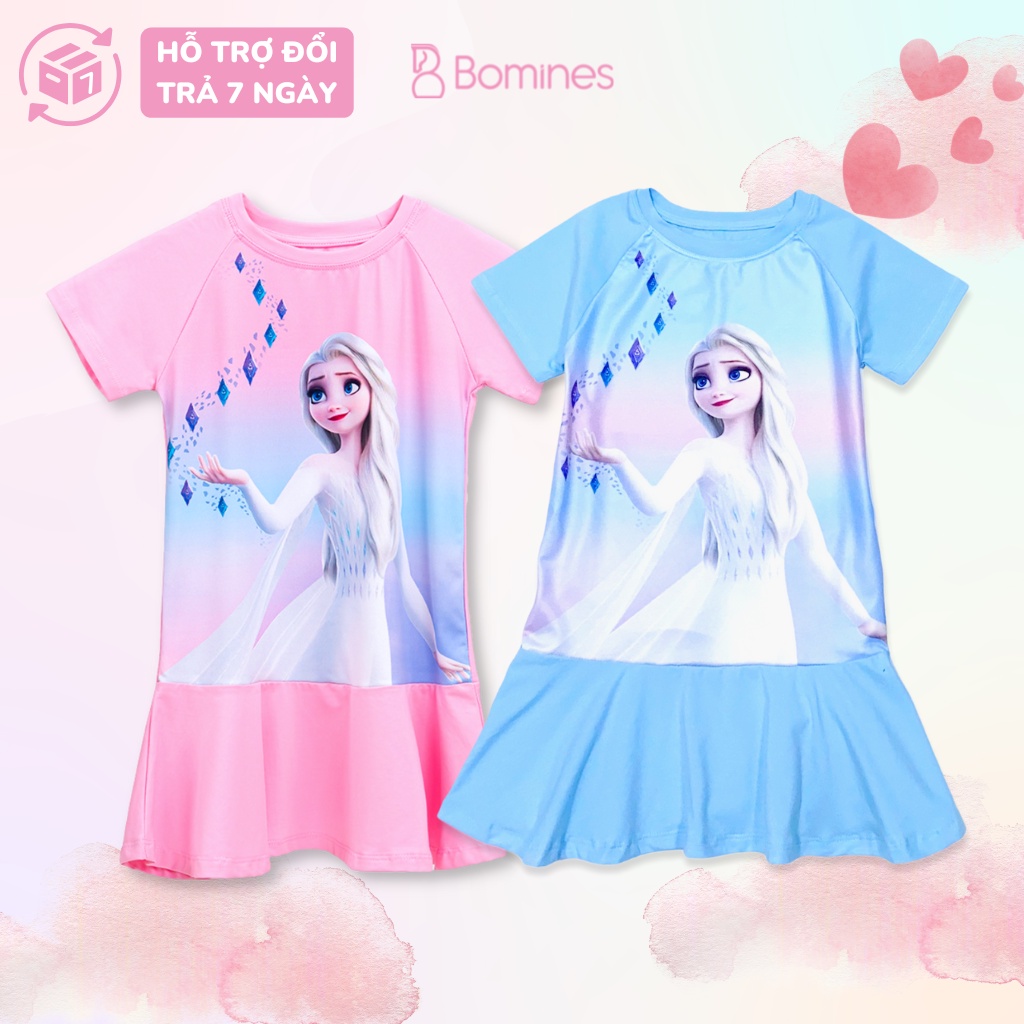 Váy cho bé gái Elsa BOMINES vải cotton thoáng mát phù hợp cho trẻ em từ 3 đến 10 tuổi khoảng 12kg - 30kg