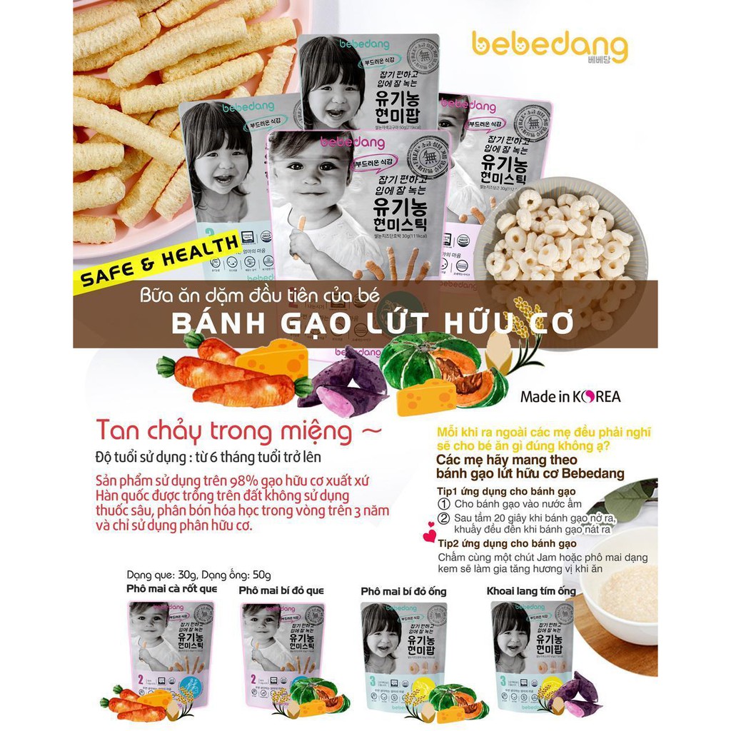 BÁNH ĂN DẶM HỮU CƠ BEBEDANG (30G ~50G) date 1/2022