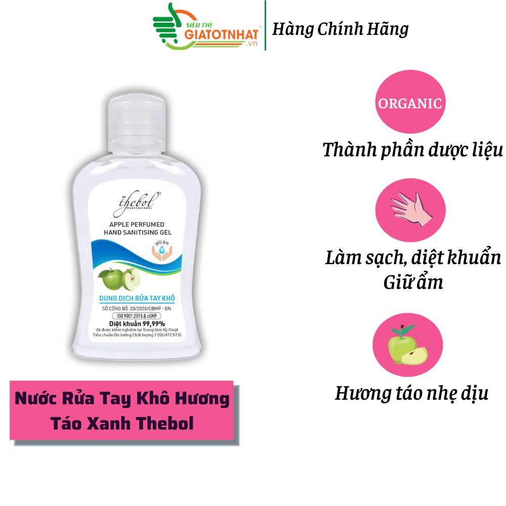 Nước rửa tay khô dược liệu tinh khiết hương táo xanh Thebol 100ml