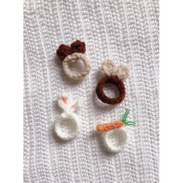 Nhẫn bằng len handmade hình thỏ, cà rốt, tai gấu xinh xắn