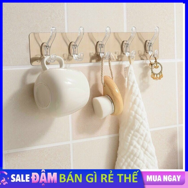 Vỉ 6 móc dán tường trong suốt treo đồ chịu lực siêu chắc chắn nthinhuy01, mắc áo dán tường 6 móc tiện dụng, bền bỉ