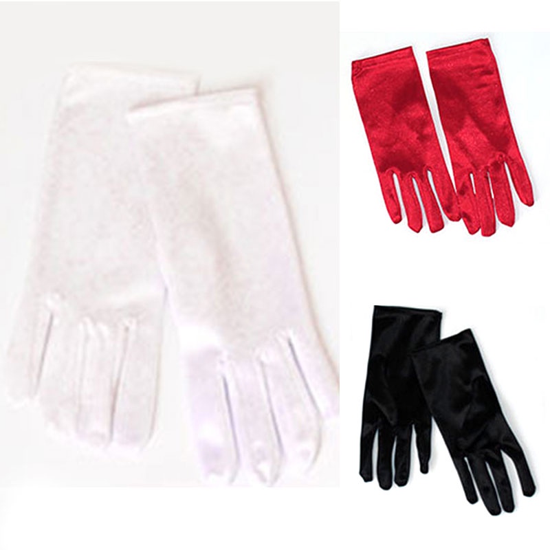1 Đôi Găng Tay Satin Ngắn Màu Trắng Đen Đỏ Cho Cô Dâu