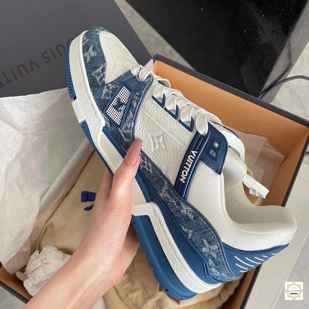 Giày thể thao LV Trainer Monogram Xanh Trắng, Đen Trắng, Vàng Trắng, Xanh Dương Clever Man Store