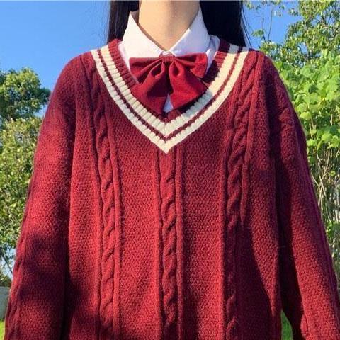 Áo len tay dài cổ chữ V dáng rộng hợp thời trang cho nữ