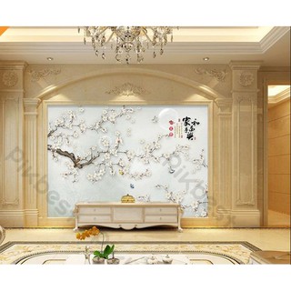 Tranh dán tường Hoa đào khoe sắc, tranh dán tường 3d hiện đại (tích hợp sẵn keo) MS1076203