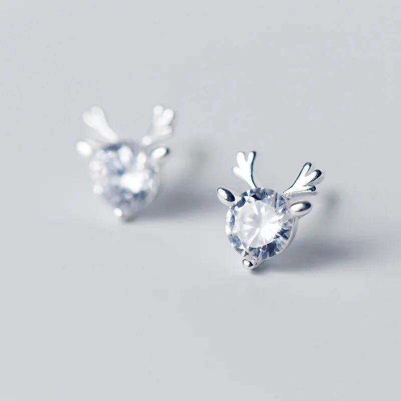 Khuyên tai GMAI thiết kế sừng hươu đính đá zircon nhân tạo phong cách Giáng Sinh thời trang cá tính dành cho nữ
