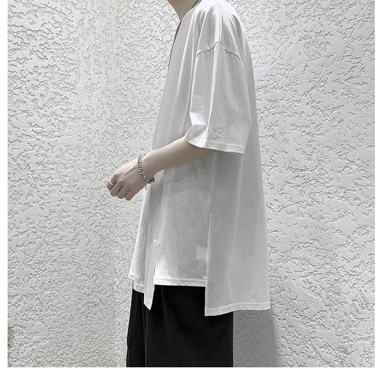 Áo Thun Tay Ngắn Dáng Rộng Xẻ Tà Kiểu Hồng Kông Thời Trang Cho Nam